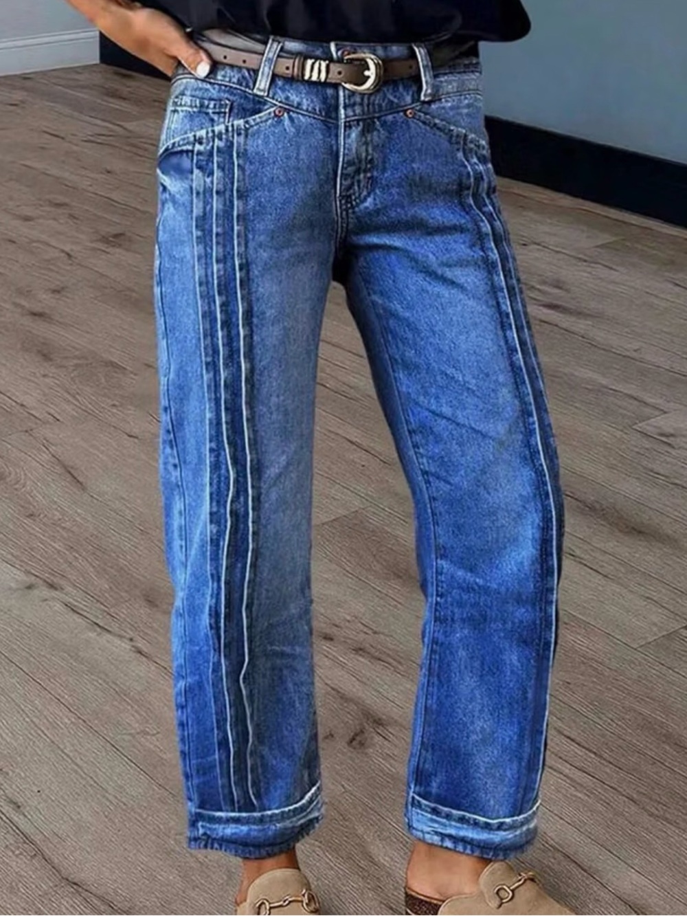 NWT Flamingals Medium Wash Pintuck Front Seam Straight Leg Jeans Size 2XL